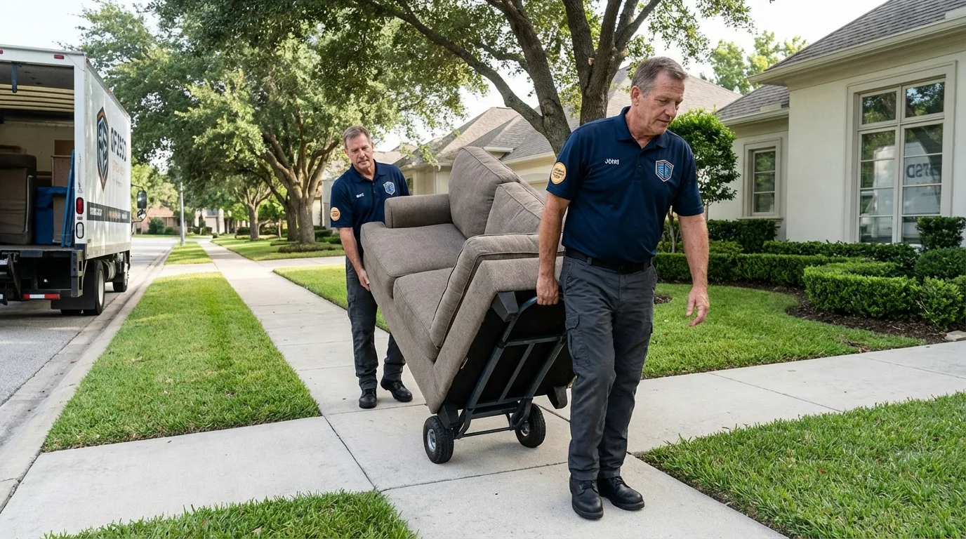 Local residential moving crew loading furniture in Denmark, WI